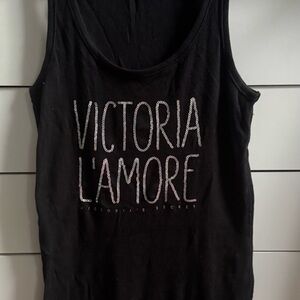 Small Victoria's Secret Black Fitted Tank Top sequined L’AMORE Super model colle